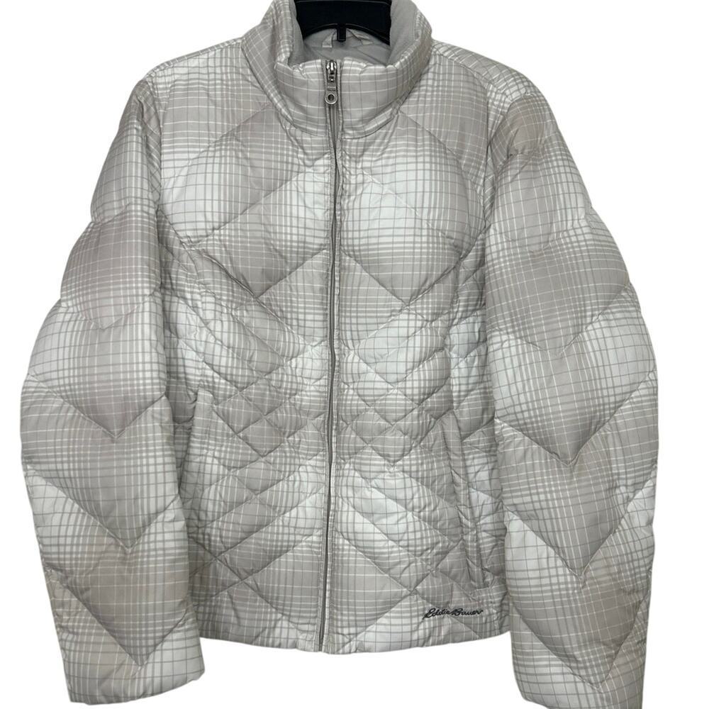 Eddie Bauer Down Quilted Puffer Coat Gray/White XLP Outdoor Winter
